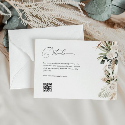 Elegant script Sage Green Pampas bruiloft details Informatiekaartje