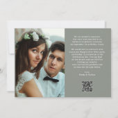 Elegant Script Sage Green | QR Code Just Married Kaart (Achterkant)