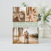 Elegant Script Sage Green Wedding 3 Foto Collage Bedankkaart (Staand voorkant)