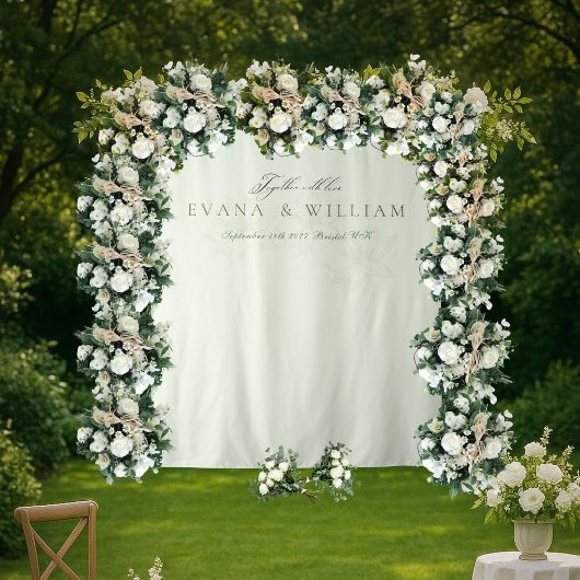 Elegant script Sage Green wedding backdrop Wandkleed