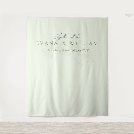 Elegant  script  Sage Green  wedding backdrop Wandkleed (Voorkant)