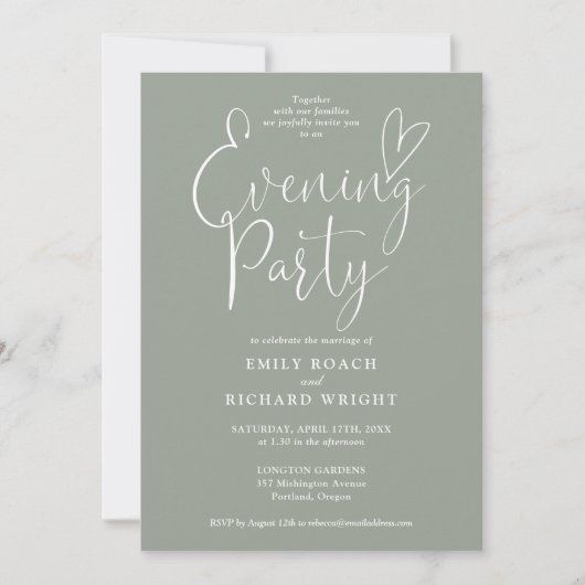 Elegant Script Sage Green Wedding Evening Party Kaart (Voorkant)