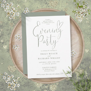 Elegant Script Sage Green Wedding Evening Party Kaart