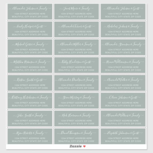 Elegant Script Sage Green Wedding Guest Address Sticker (Vel)