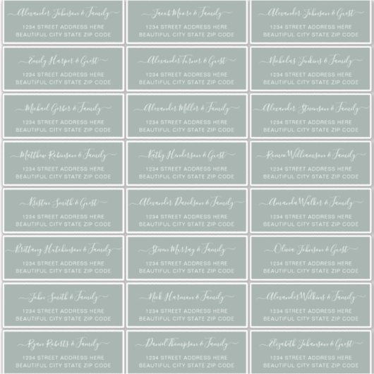 Elegant Script Sage Green Wedding Guest Address Sticker (Voorkant)