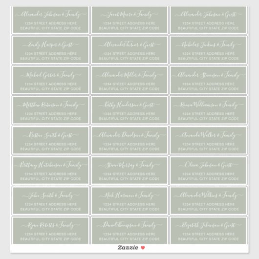 Elegant Script Sage Green Wedding Guest Address Sticker (Vel)