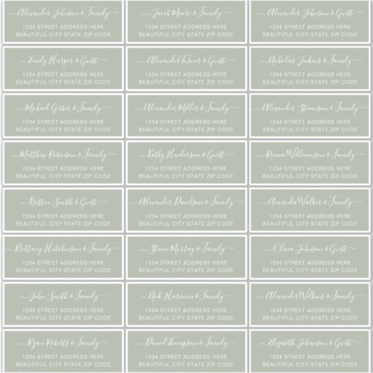 Elegant Script Sage Green Wedding Guest Address Sticker (Voorkant)