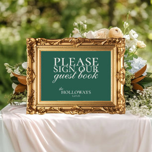 Elegant Script Sage Green Wedding Guestbook Poster