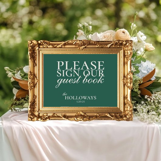 Elegant Script Sage Green Wedding Guestbook Poster