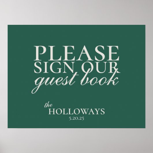 Elegant Script Sage Green Wedding Guestbook Poster (Voorkant)