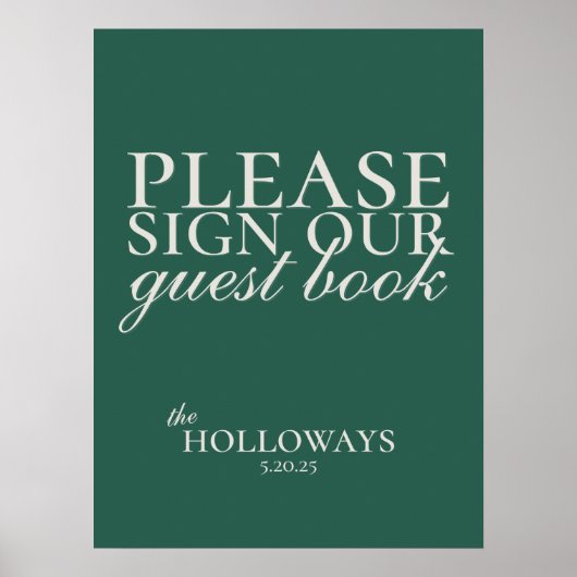 Elegant Script Sage Green Wedding Guestbook Poster (Voorkant)