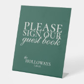Elegant Script Sage Green Wedding Guestbook Reclamebord Met Voetstuk (Voorkant)