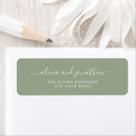 Elegant script sage green wedding return address etiket