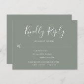 Elegant Script Sage Green Wedding RSVP Uitnodiging Briefkaart (Voorkant / Achterkant)
