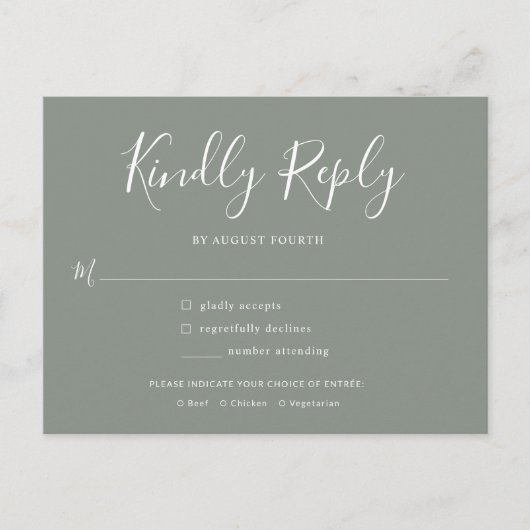 Elegant Script Sage Green Wedding RSVP Uitnodiging Briefkaart (Voorkant)