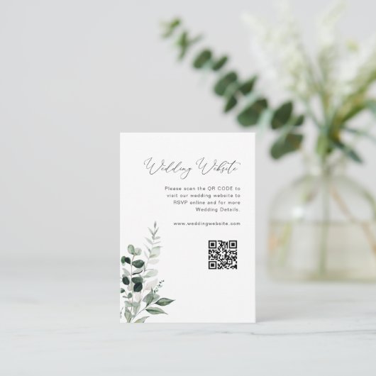 Elegant script Sage Green Wedding Website Informatiekaartje (Staand voorkant)