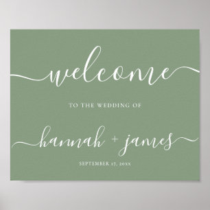 Elegant Script Sage Green Wedding Welkomstteken Poster