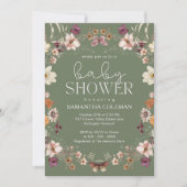 Elegant Script Sage Green Wildflower Baby shower Kaart (Voorkant)