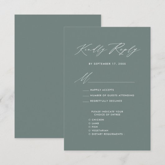 Elegant Script Sage Groen Minimalistisch Bruiloft  Informatiekaartje (Voorkant / Achterkant)