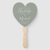 Elegant Script Sage Groene Huwelijksprogramma Hart Handwaaier (Voorkant)
