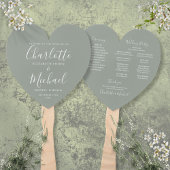 Elegant Script Sage Groene Huwelijksprogramma Hart Handwaaier
