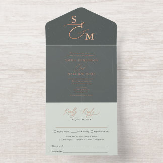 Elegant Script Sage Groene Minimalistische Trouw A All In One Uitnodiging