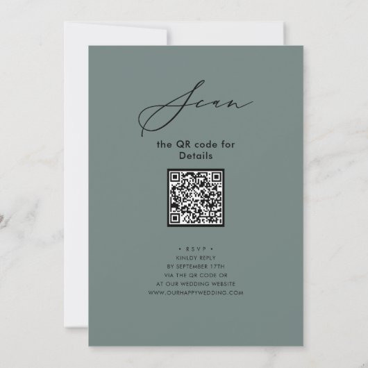 Elegant Script Sage Groene repetitie Diner QR code Kaart (Achterkant)