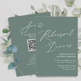 Elegant Script Sage Groene repetitie Diner QR code Kaart