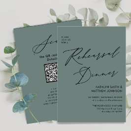 Elegant Script Sage Groene repetitie Diner QR code Kaart
