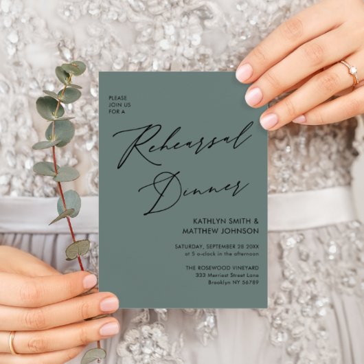 Elegant Script Sage Groene repetitie Diner QR code Kaart