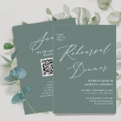 Elegant Script Sage Groene repetitie Diner QR code Kaart