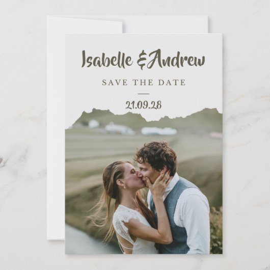 Elegant Script Sage Groene Save the Date (Voorkant)