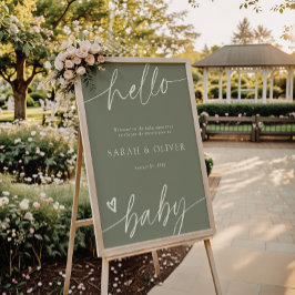 Elegant Script Sage Groene Welkomstbord Baby Showe Poster