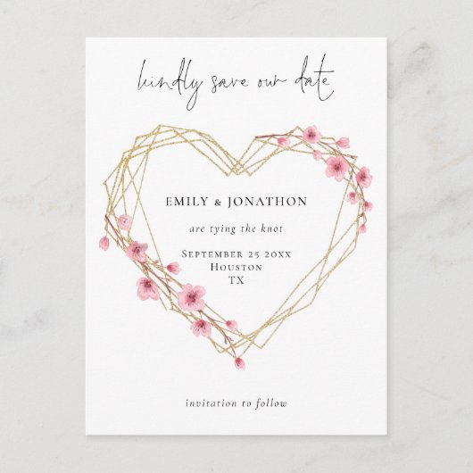 Elegant Script Sakura Cherry Blossom Save The Date Uitnodiging Briefkaart (Voorkant)