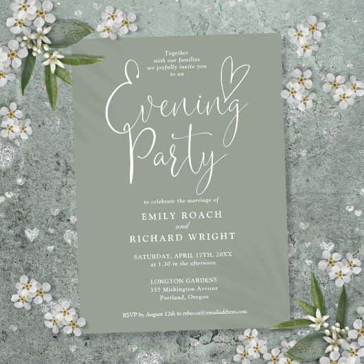 Elegant Script Salie Groene Trouwavond Feest Kaart