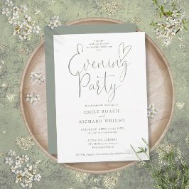 Elegant Script Salie Groene Trouwavond Feest Kaart
