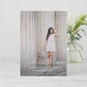 Elegant Script Salutatorian Photo Graduation Party Kaart (Staand voorkant)