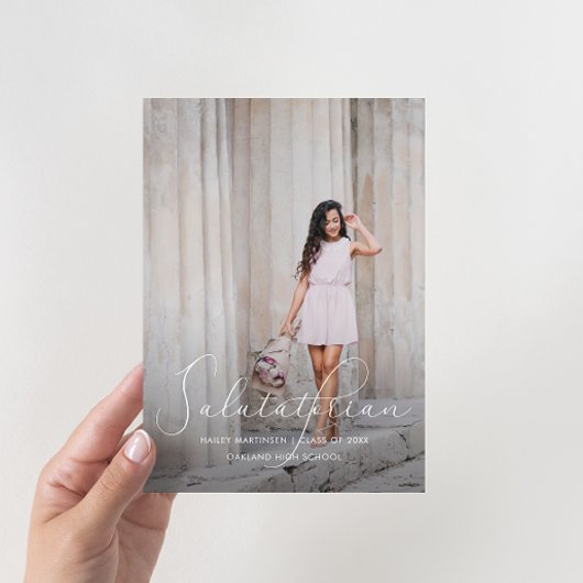 Elegant Script Salutatorian Photo Graduation Party Kaart