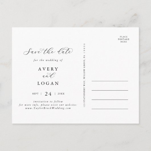 Elegant Script Save the Date Announcement Postcard Uitnodiging Briefkaart (Achterkant)
