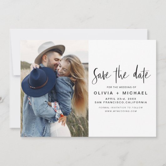 Elegant Script Save the Date Foto Minimalistisch (Voorkant)
