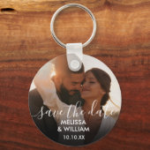 Elegant Script Save The Date Foto Sleutelhanger (Voorkant)