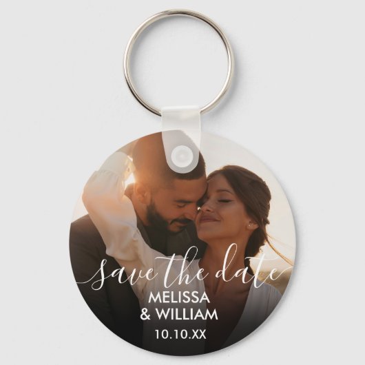 Elegant Script Save The Date Foto Sleutelhanger (Achterkant)