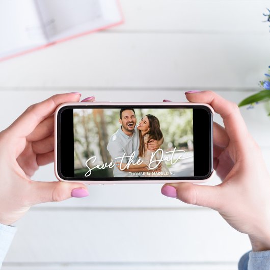 Elegant script Save the Date Fotobruiloft Kaart