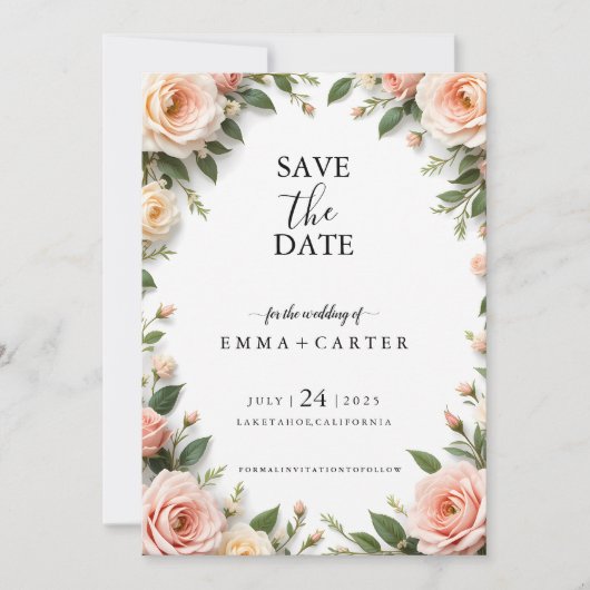 Elegant Script Save the Date met Pastel Roze Rand (Voorkant)