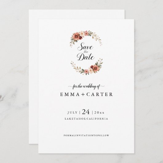 Elegant Script Save the Date met Pastelroze (Voorkant / Achterkant)