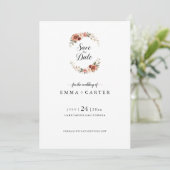 Elegant Script Save the Date met Zachtroze Roos (Staand voorkant)