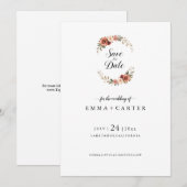 Elegant Script Save the Date met Zachtroze Roos (Voorkant / Achterkant)