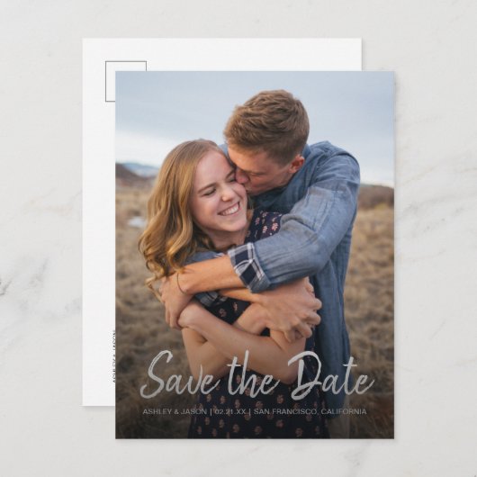 Elegant Script Save the Date Trouwfoto Aankondigingskaart (Voorkant / Achterkant)