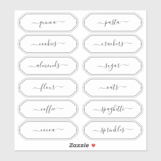 Elegant Script Scallop Lijst Kitchen Pantry Labels (Vel)