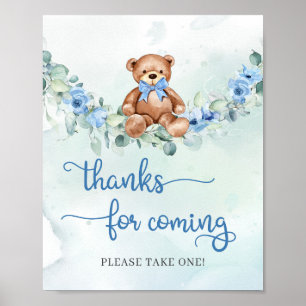 Elegant script schattig teddybeer bedankt voor kom poster